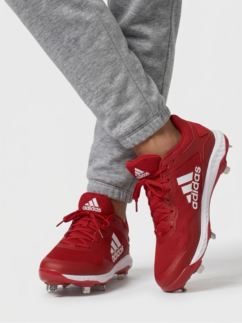 Adidas Red Baseball Cleats with White Branding - Size 12 1/2